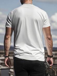 Camiseta de manga corta para hombre, estilo casual deportivo, con un diseño creativo de estampado repetido MiMiMi, elástica y cómoda, adecuada para deportes, viajes y uso casual diario. - Blanco - Ver 2