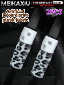 MEIKAXIU 1pc/2pcs New Leopard Print Plush Paw Print Car Seat Belt Shoulder Cover, Anti-Chafing Pressure Relief Comfortable Car Interior Accessory For Women - Leopard Print Plush Paw Print Style - View 15