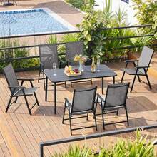 Patio Dining Chairs Set Of 4 With Armrests, Outdoor Folding Metal Frame And Backrest For - A - View 6