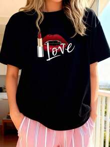 Funny Lipstick Design T-Shirt-1 - Black 3 - View 4