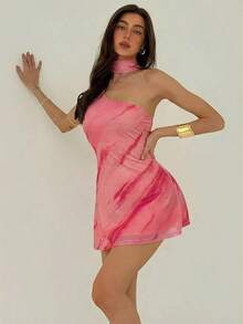 Vestido casual mini de lunares para mujer, adecuado para fiestas y salidas 83SN - Rosa - Ver 6