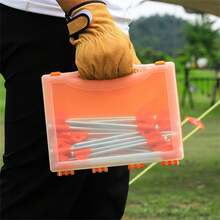 Set 20 Pasak Tenda Kemah Luar Ruangan Warna Oranye, Pasak Tanah Tahan Angin Baja 21cm dengan Alat Pelepas dan Kotak Penyimpanan untuk Mendaki, Pantai, dan Rumput - Jeruk - View 9
