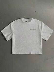 Camiseta de manga corta holgada y corta de talla estándar para hombre en color negro - Gris Claro - Ver 2
