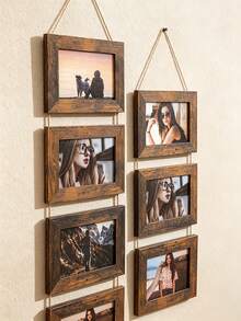 1pc Vintage Wooden Wall-Mounted Photo Frame Collage, Rustic Multi-Photo Frame, 6-Inch Family Photo Display, Vintage Wooden Frame With Jute Rope, Suitable For Living Room, Bedroom, Dormitory Wall Decor Art - Wall-mounted Photo Frame - View 9