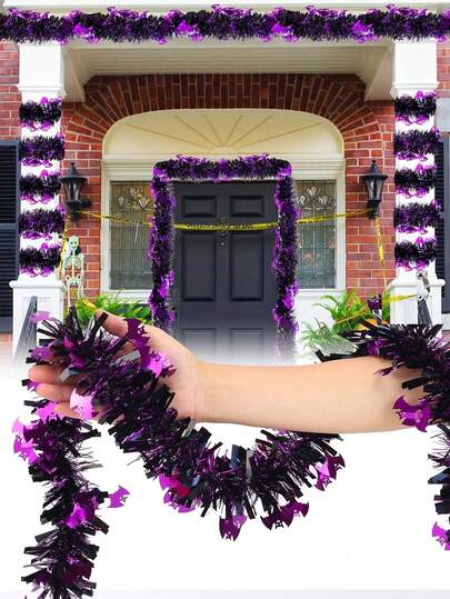 1 pieza Corona de alambre de metal con murciélago y fantasma de Halloween, corona de metal brillante con murciélago, fantasma y calabaza para colgar, tira de hierba decorativa morada, adecuada para decoración de árbol de Halloween interior y exterior, enredadera de decoración para fiesta de Halloween, suministros para boda, cumpleaños y fiesta temática, decoración de chimenea y hogar, guirnalda de decoración de Halloween
