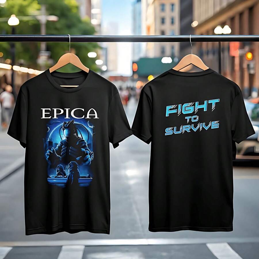 Epica 2025 Exclusive US Tour Merch Fight To Survive Two Sided Unisex T-Shirt. - Black - View 1