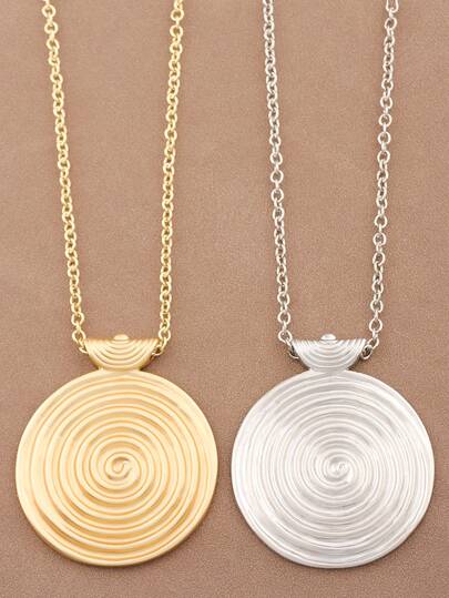 SUPBORA 1pc Fashion Bohemian Style Large Spiral Pendant Necklace Chain, Suitable For Women's Daily Wear, 24 Inches Length