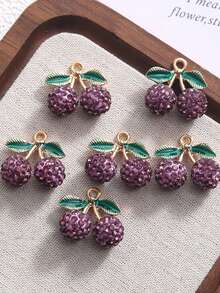 5pcs Ceramic Fruit Cherry With Rhinestone DIY Earrings, Necklace, Phone Chain, Keychain Jewelry Accessories - 5PCS - View 5