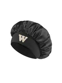1 pieza Gorro de dormir de satén de seda sintética para mujer, gorro de dormir de tamaño grande con 26 letras para cabello rizado trenzado, adecuado para dormir y uso de belleza diario - Negro - Ver 5