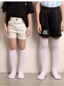 5 Pairs Kids White Knee-High Over-The-Knee Socks, Back To School Student White Calf Socks, Boys And Girls Football Socks, No Heel High Tube Socks - White - View 3