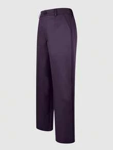 Women's Violet Polyester Straight Leg Pants With Pockets And Button Zipper Closure, Perfect For Fall Women Clothes - Purple - View 5