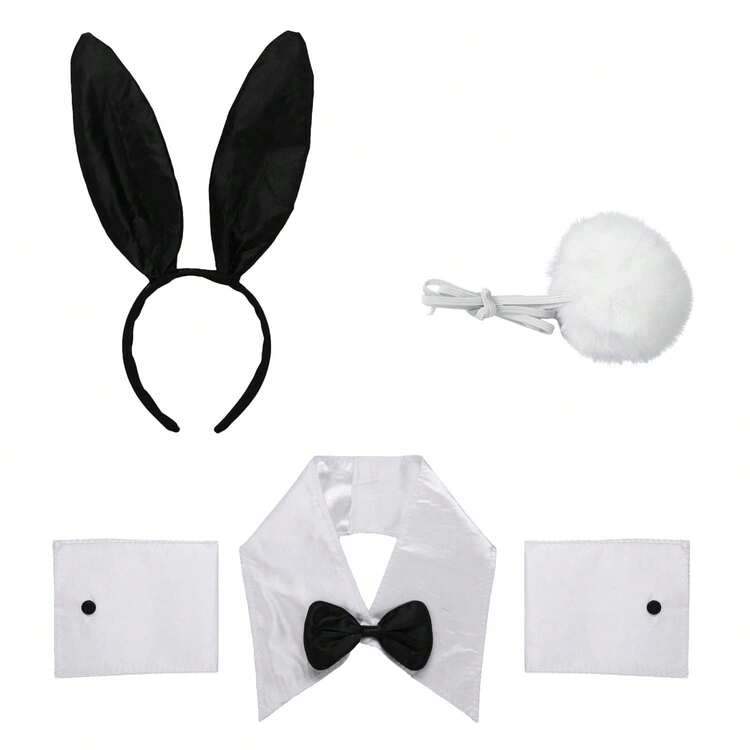 Bộ 4 món trang phục cô gái thỏ, phụ kiện cô gái thỏ gợi cảm cho nữ, đạo cụ cosplay, băng đô tai thỏ, nơ cổ, bộ vòng đeo tay, phù hợp cho nhiều bữa tiệc - Nhiều màu - Xem 3