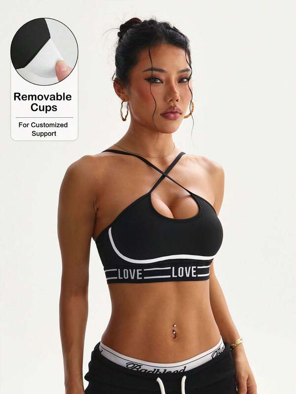 Women's Removable Padded Criss-Cross Back Sports Bra