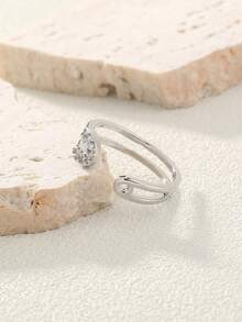 Nooxian 1pc Brooch Shaped Zirconia Open Ring - Silver - View 6