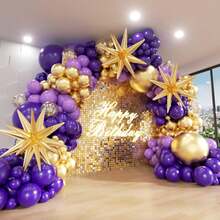104pcs Purple And Gold Balloon Arch Set, Deep Purple And Gold Star Balloon Garland Set, Various Sizes Balloons Suitable For Boys Girls Children Birthday Baby Shower Anniversary Adult Party Luxury Party Decoration - Multicolor - View 8