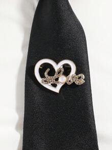 1pc Unisex Fashion Casual Minimalist Heart & Letter Decor Clip-On Tie, Comfortable & Versatile For Daily, School, Date, Outing, Party Wear - Black - View 3
