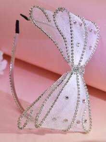 1pc Exquisite Mesh Bowknot Design Headband Wedding Accessory Fashion Women's Hair Accessory Suitable For Celebration And Ball - Silver - View 6