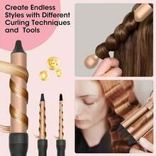 LUYAO 5-In-1 Curling Iron Set, Includes 3 Curling Irons And 5 Interchangeable Ceramic Curling Barrels, Fast Heating - Gold - View 8