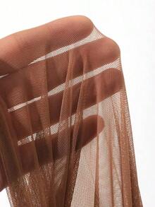 Blusa de malla elástica transparente con hombros descubiertos para mujer, para primavera/verano, ropa de vuelta al colegio, blusas de manga larga para mujer para salir - Marrón 3 - Ver 3
