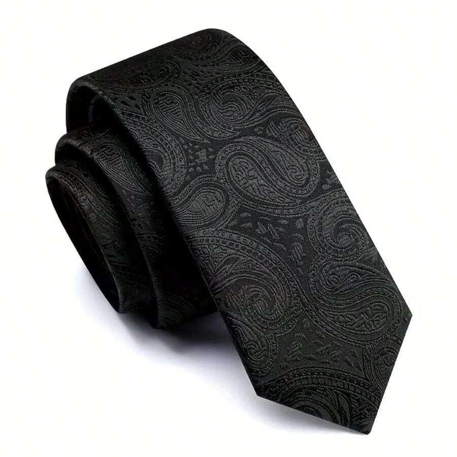 1pc Men's Black Cashew Tie Suitable For Daily, Party, Business Use, Father's Day Gift - Black - View 1