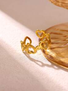 1 chiếc nhẫn hình trái tim đính đá Cubic Zirconia thời trang dành cho nữ, chất liệu thép không gỉ, kiểu dáng hình học, thích hợp làm quà tặng đám cưới hoặc dự tiệc. - Vàng 2 - Xem 11
