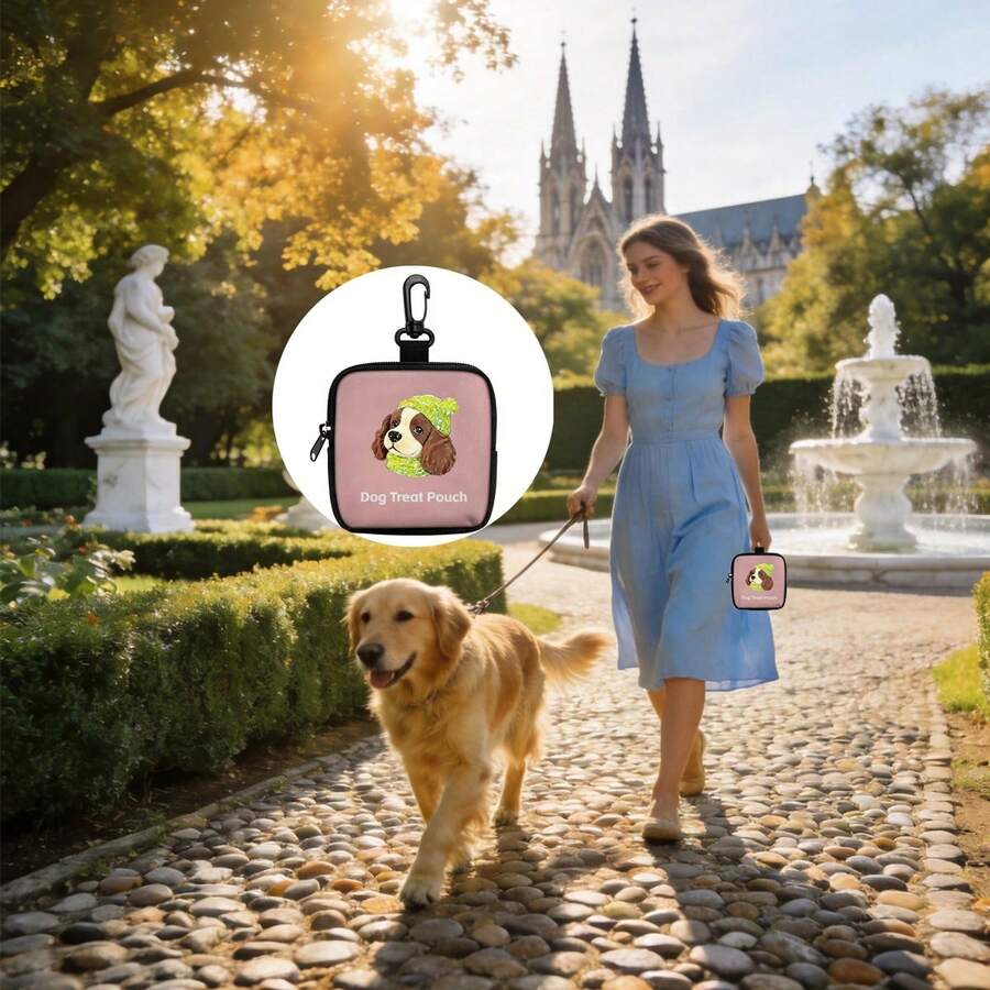 1pc Cute Dog Print Dog Treat Bag, Portable With Hook And Zipper, Dog Training Pouch, Dog Carry Snack Bag, Pet Snack Container Suitable For Taking Dogs Outdoor And Camping - Multicolor - View 1