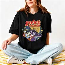 Disney Women's And Men's T-Shirts Old Fashion Cosmic Style Oversized T-Shirts, 100% Cotton Retro Short-Sleeved Casual Shirts, And Graphic Printing T-Shirts For Retro Themed Travel Matching Outfits - 黑色 - 查看 1