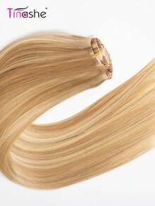 Tinashe Gold Highlight P16/613 nahtlose unsichtbare gerade Echthaar-Extensions 7 Stücke/Packung, geeignet für Halloween-Kostüme, Halloween-Nägel, glattes Haarbügeleisen, Echthaar-Halloween-Make-up, Cosplay-Feenhaar, Hochzeits-Meerjungfrauhaar, schwarze Perücke, Haarpflegeprodukte - S16/613 - Übersicht 3