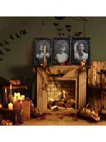 3D Stereoscopic Morphing Face Portrait Photo Frame - Suitable For Horror Parties, Haunted House Decor And Gothic Style Decoration. Perfect For Halloween, Easter, Day Of The Dead And Thanksgiving Celebrations; Includes Eerie Gothic Posters And Ghostly Haunted House Decorative Elements; Essential For Decorating Walls, Doors And Party Spaces. - Multicolor - View 8