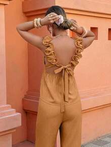 Two-Piece Set With Ruffled Tube Top And Pants - Versatile For Casual/Office/Vacation Wear (Spring And Summer, Regular Sizes) - Orange - View 2
