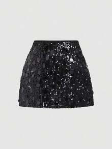 Falda-pantalón elegante con lentejuelas multicolor para mujer - Negro - Ver 6