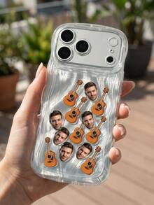 Customizable Shaker Phone Case, Transparent Quicksand Phone Protective Cover, Guitar Theme Creative Phone Case, Fun Photo Printable Phone Case, Transparent Soft Silicone Material Wave Pattern Shockproof Frame, Customizable Photo, Built-In Shaker Decoration And 2D Print Design, Suitable For Couples, Music Lovers - Multicolor - View 5