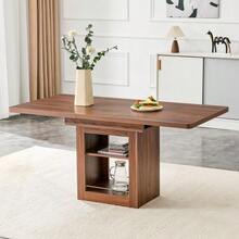 Modern Extendable Walnut Wood Dining Table With Shelf, Space-Saving Wooden Kitchen Table For 4 To 8 People, Extendable Dining Table With Metal Rails - 棕色 - 查看 3