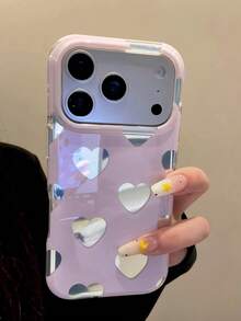 Ins Korean Style Minimalist Soft Girl Cream Solid Color Heart Phone Case Compatible With Iphone 17, 17 Pro, 17 Pro Max, 16, 16 Pro Max, 14, 18, 18 Pro Max, Full Coverage Protective Cover, Women's - Pink - View 3