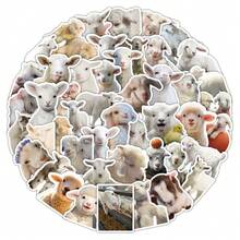 50pcs Cute Lamb Sticker Set - Adorable Bow-Tie/Fluffy Texture Lamb Design, Decorative Stickers For Tablets, Laptops, And Journals, Healing Farm Animal Theme, Removable Stickers School Supplies - 1 Set - View 6