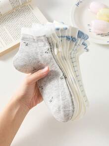 4 pares de calcetines cortos para mujer, estilo minimalista y cómodo, versátiles calcetines cortos con estilo de bosque, calcetines cortos con encaje floral y flores, calcetines casuales para estudiantes, adecuados para vacaciones, uso diario, trabajo, deportes, primavera/verano/otoño, colores aleatorios - Multicolor - Ver 2