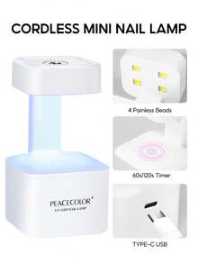 Peacecolor Mini Nail Lamp USB LED Light Fast Dry Portable Travel Nail Dryer For Gel Nail Polish For Summer Vacation Home Manicure Gift - White - View 3
