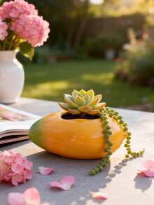 1/2pcs Creative Mango Shaped Resin Succulent Planter, Mini Plant Container, Cute Fruit Design Indoor Home Decor Flower Pot - Mango Mini Vase - View 10
