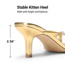 Women Comfortable Kitten Low Heel Thong Heeled Sandals Fashion Square Open Toe Comfort Shoes For Party Casual Slides - 金色 - 查看 6
