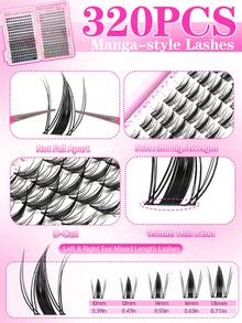 Eimny 320Pcs Manga Style Lash Clusters Kit, D-Curl Natural Look Eyelash Extension Kit, 0.05Mm Ultra-Thin Invisible Band, Fine Individual Lashes, Spiky Fairy Cluster Lashes,DIY Eyelash Extensions For Home Use - Multicolor - View 3