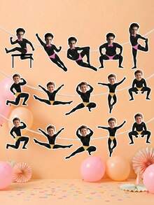 5/10/15 cái Banner tiệc nam vận động viên thể dục tùy chỉnh ảnh, Banner nhào lộn mặt hài hước cá nhân hóa với các chi tiết cắt lấp lánh, Banner lấp lánh cho lễ kỷ niệm trẻ em/thanh thiếu niên, tiệc độc thân cô dâu và đêm hội con gái - Nhiều màu - Xem 2