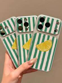 1 pieza Funda protectora con textura de limón a rayas para iPhone 15 Pro Max - Verde - Ver 7
