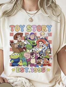 100% Cotton T-Shirt, Disney Print, Easy To Wear In Summer, Micro-Elastic, Breathable, Outdoor Holiday Sports. - 白色 - 查看 1
