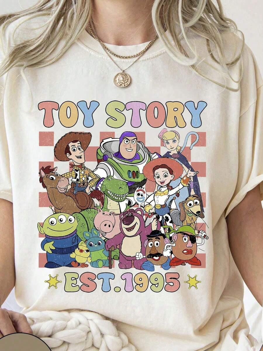 100% Cotton T-Shirt, Disney Print, Easy To Wear In Summer, Micro-Elastic, Breathable, Outdoor Holiday Sports. - 白色 - 查看 1
