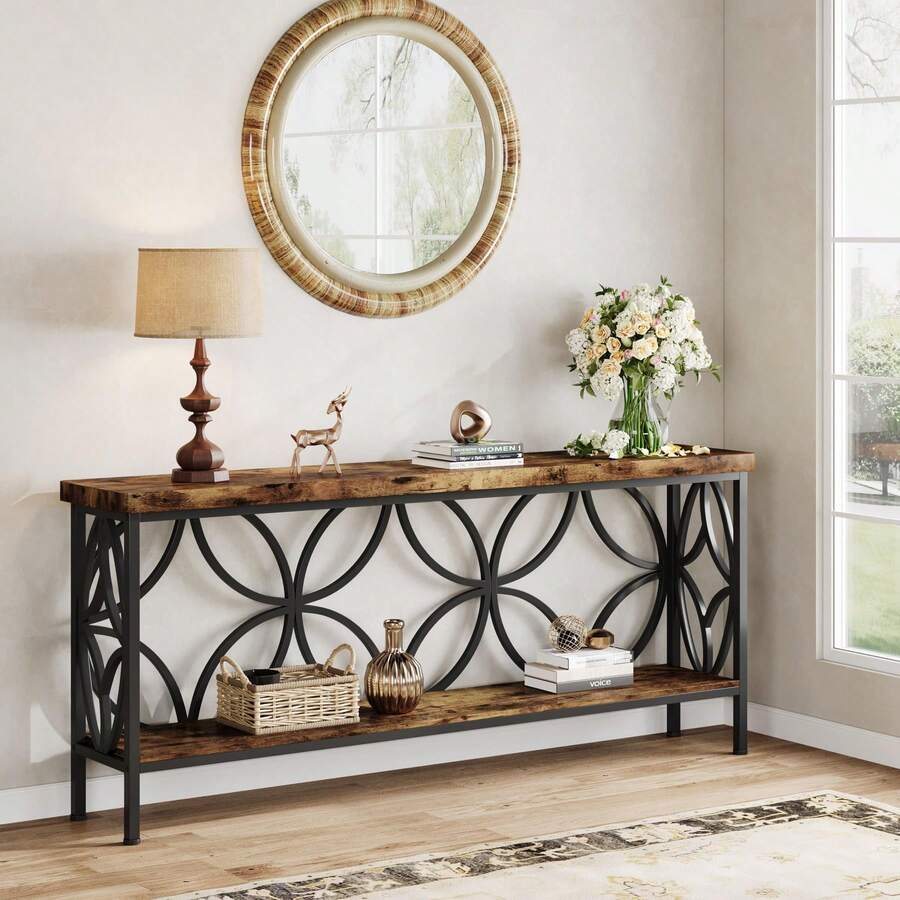 Tribesigns 160 Cm Narrow Sofa Table, 2-Tier Industrial Console Table Behind Couch, Long Entry Tables With Storage For Entryway, Living Room, Foyer, Hallway, Rustic Brown - Brown - View 1