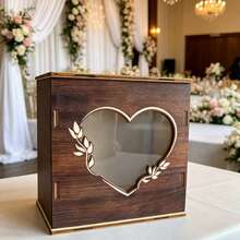 Hölzerne Hochzeitskartenkiste mit Fensterumschlag, Postaufbewahrungsbox, Hochzeitsdekoration, Party, Abschlussfeier Grußkarte, Postkarten Aufbewahrungsbox aus Holz - 1 Stück - Übersicht 6