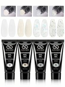 Set de 4 piezas de extensión de uñas de gel de polímero, kit de gel de modelado rápido, diseño de uñas UV LED sin olor, fortalecimiento de uñas brillante y duradero, incluye herramientas sencillas para uñas en casa - Multicolor - Ver 1