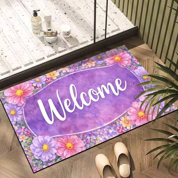 1pc Floral Pattern Printed Silica Gel Carpet, Easy To Clean, 3D Printed Rectangle, Suitable For Entryway, Living Room, Kitchen, Bedroom, Hallway, Bathroom, Laundry Room - Polyester Carpet, Suitable For Indoor And Outdoor Home Decor