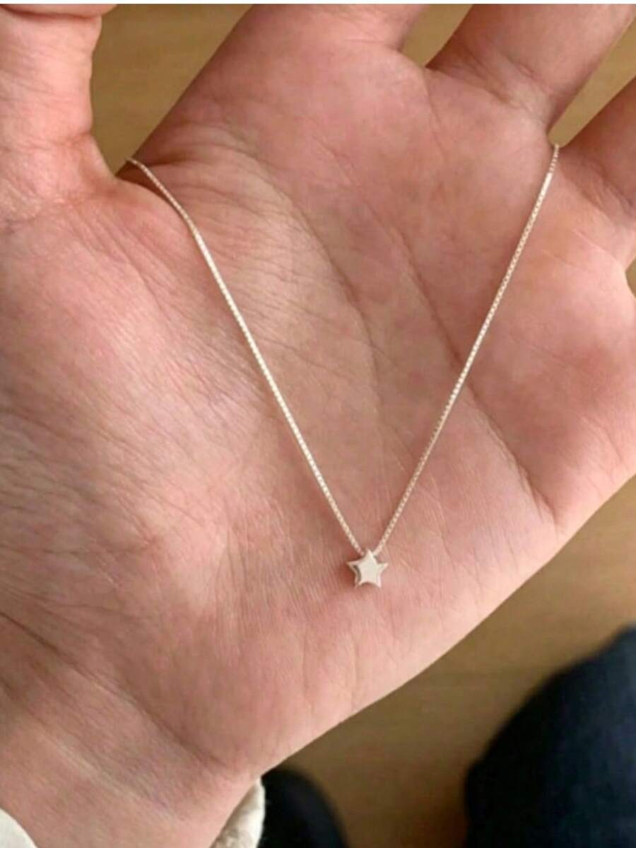 1pc Women's Fashionable Pentagram Pendant Necklace, Daily Wear - Silver - View 1