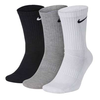 Nike Everyday White Black Grey Cotton Cushioned Unisex Adults 3 Pack Of Crew Socks Size 8-11